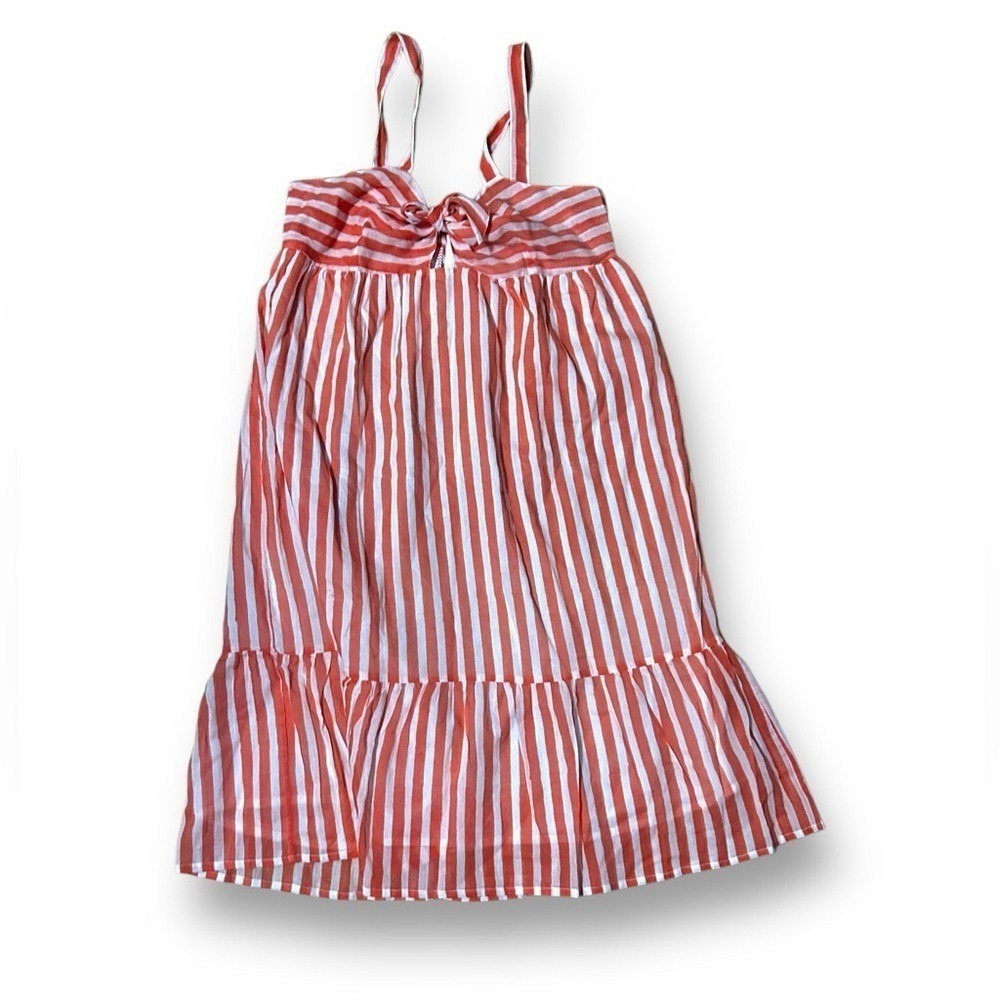 Oliphant Nassau Coral T.F. Dress Orange White Striped Cotton Midi Large 1121Z